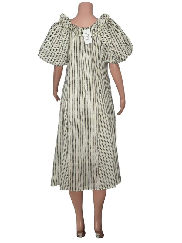 ZOCO. Good Luck Puff Sleeve Dress, Blue Stripes, Small - Image 5