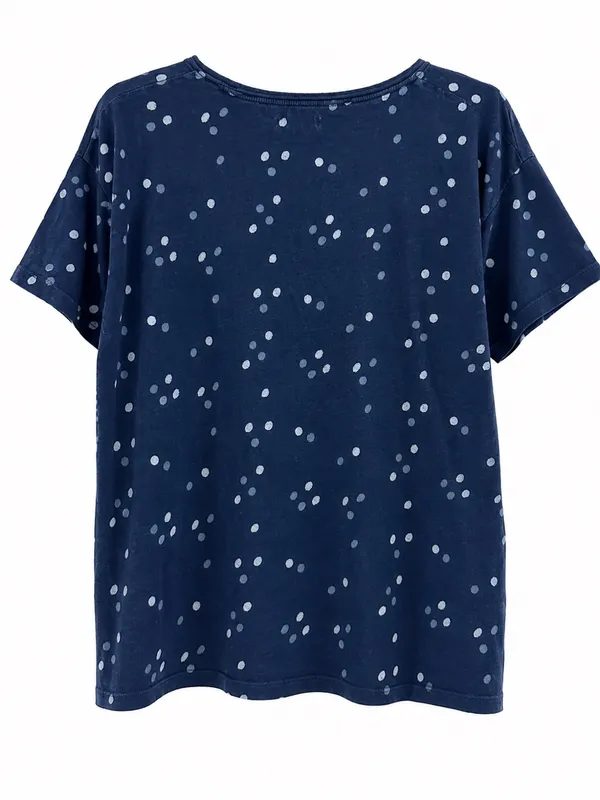 Madewell Navy Blue Polka Dot Linen Blend Short Sleeve Tee Women’s Medium - Image 3