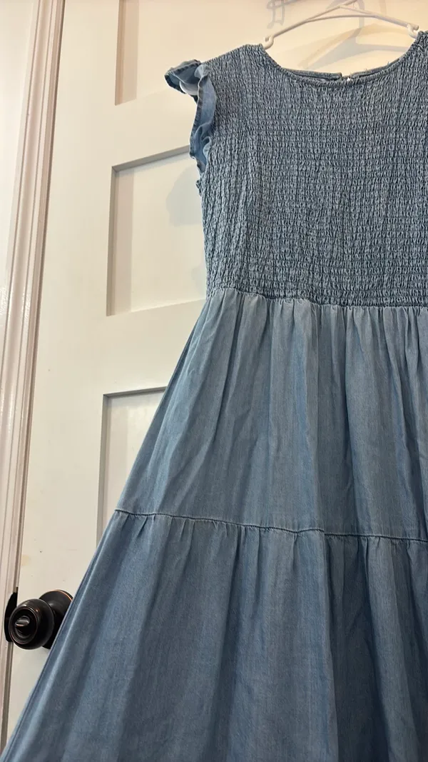 Blue Maxi Dress Ruffle Sleeves Sinched Top - Image 6