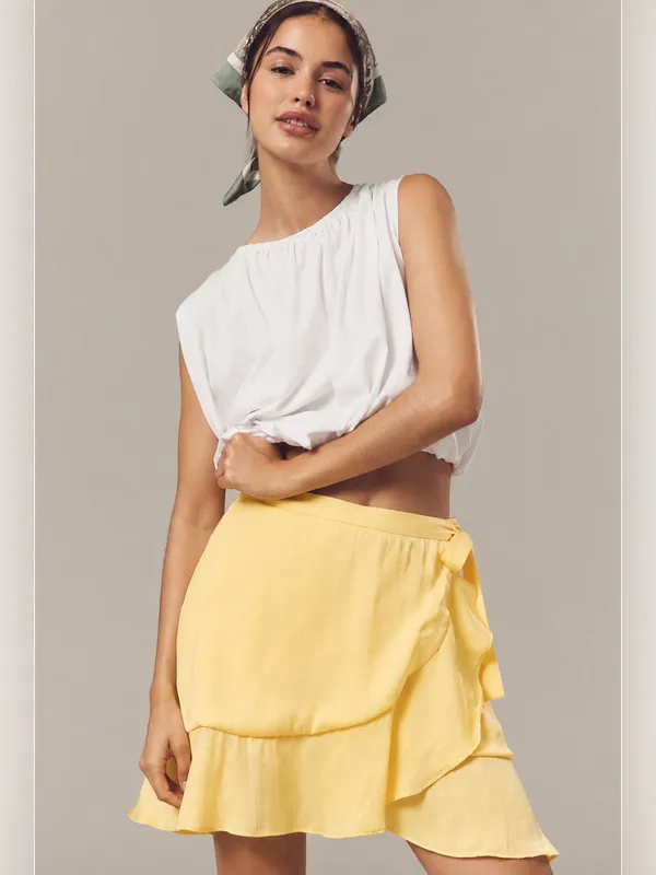Anthropologie Maeve‎ Ruffle Mini Skirt in Sunray Yellow Small NWT - Image 3