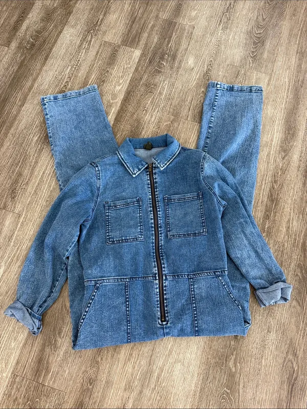 Wild Fable long sleeve denim western one piece collared jumpsuit zip front XS - Image 6
