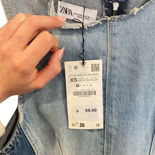 Zara Patchwork Denim Mini Dress Style 6688/006 Size XS - Image 7