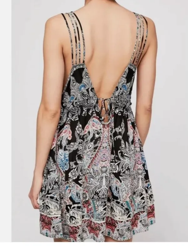 Free People Printed Mini Slip Dress Medium - Image 2