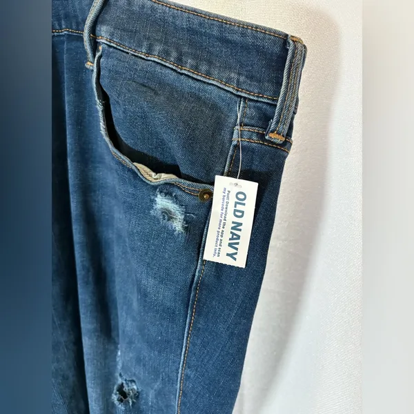 Old Navy Women’s Jeans Distressed Power Slim Straight Mid Rise Plus‎ 30 NWT 649 - Image 2