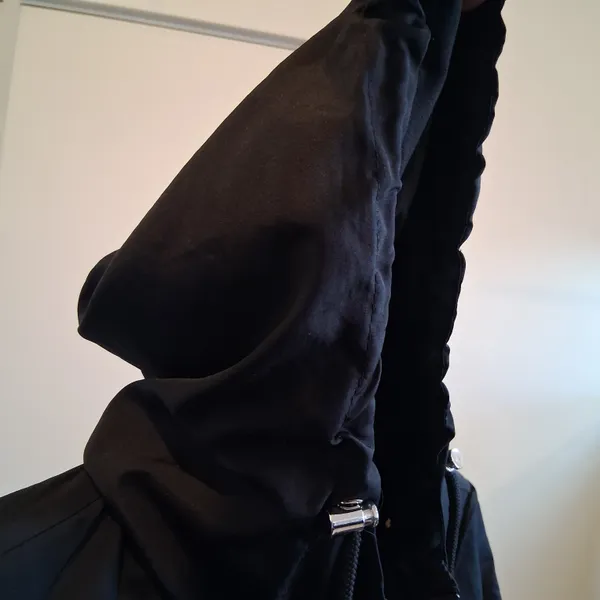 d.e.t.a.i.l.s INTL Parka in a Pocket Black Hooded Raincoat sz L Zip & Button Up - Image 8