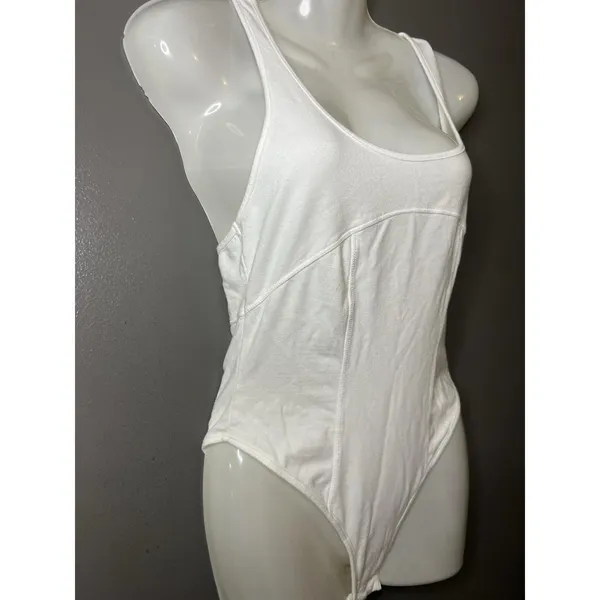 Free People Bodysuit Womens Small White Racerback Scoop Neck Stretch One Piece - Image 3