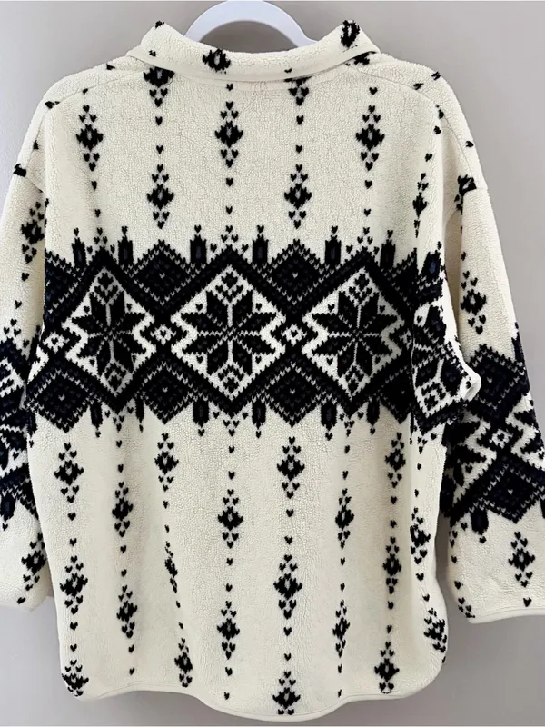 Eddie Bauer 90s Vintage Fleece Pullover Sweater Jacket Snowflake Fair Isle Large - Image 2