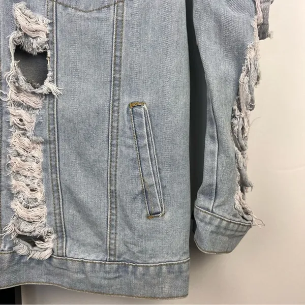 Thirty 6 Point 5 Denim Jacket Women S Blue Oversized Distressed Grunge Boyfriend - Image 5