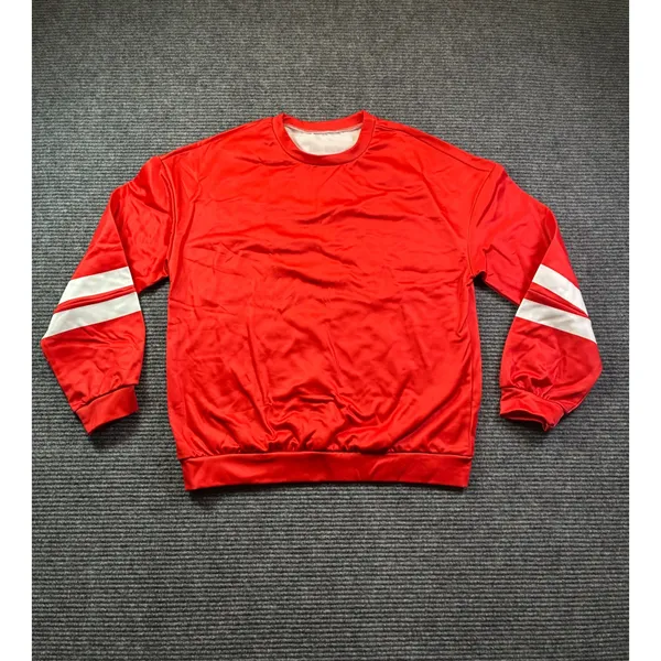 Red Varsity Crewneck Sweatshirt White Sleeve Stripes Sporty Fleece Casual Small - Image 7
