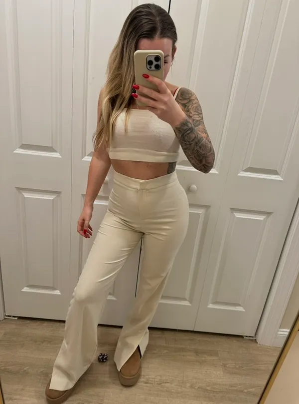 ZARA Cream Beige Wide Leg High Waisted Soft Pants - Image 9
