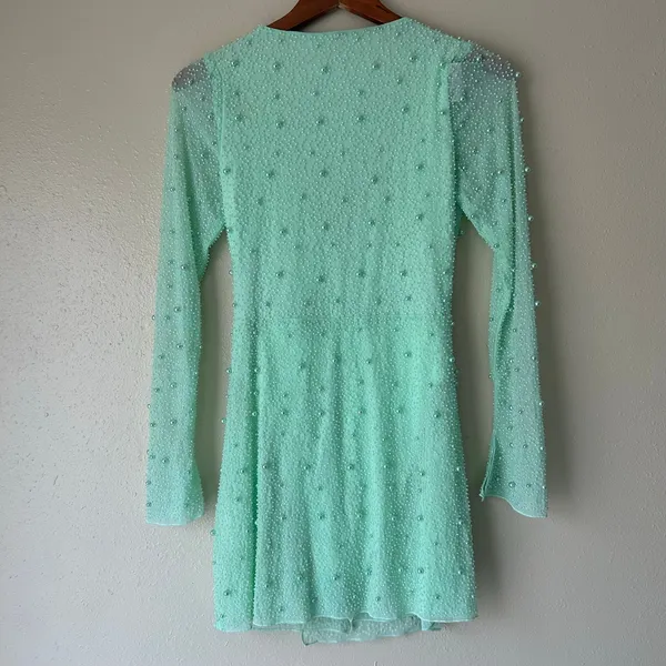 Oh Polly Mint Green Embellished Wrap Over Mini Dress US Size 4 - Image 3