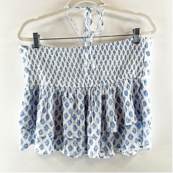 Hollister Tiered Halter Babydoll Tank Top White Blue XL - Image 6