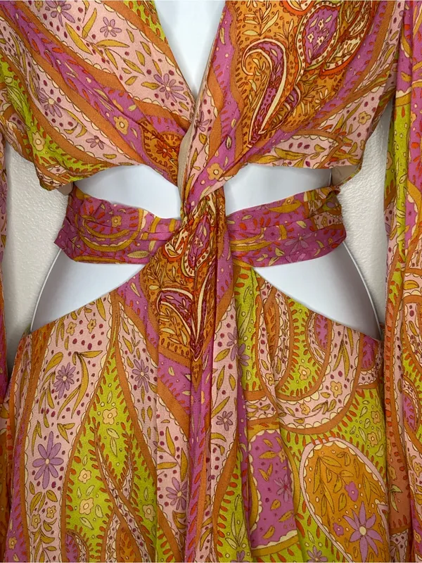 Zara Paisley Cutout Boho Mini Dress‎ With Balloon Sleeves Size M NWT - Image 9