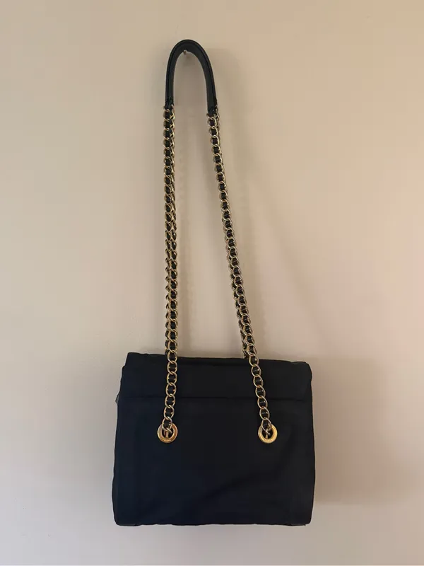 Prada Tessuto Nylon Chain Shoulder Bag Black Triangle Logo Pre-owned Auth VTG - Image 2
