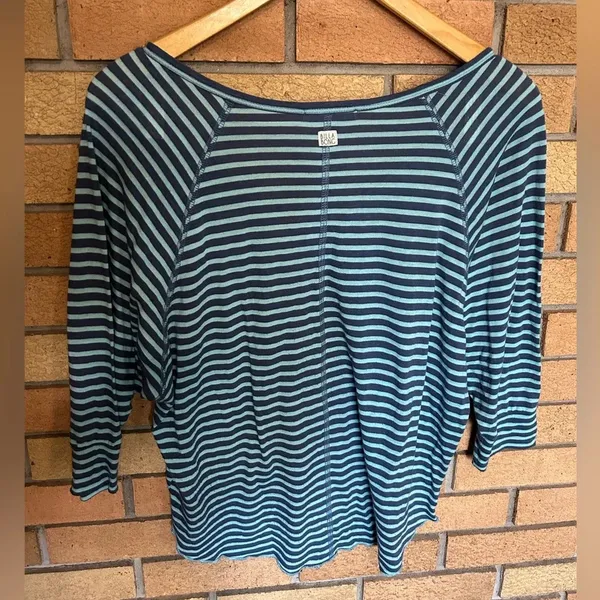 Billabong Women’s 1/2 Sleeve Blue Striped Button Lightweight Linen Blend Shirt - Image 4