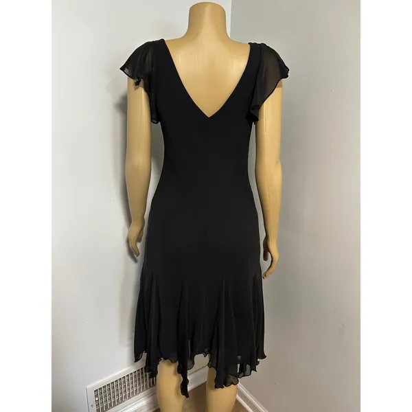 Y2K FAIRYGOTH SL Fashions Black Embroidered Floral Handkerchief Hem Dress 8 - Image 5