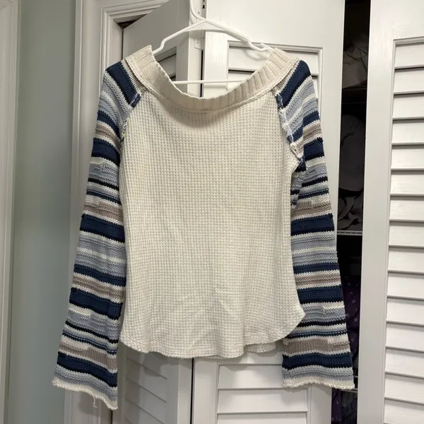 Altar’d State Off the Shoulder Bell Sleeve Sweater Waffle Knit Small - Image 2