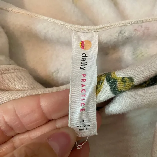 Daily Practice Anthropologie Cream Floral Hoodie Sweatshirt Loungewear Small - Image 2