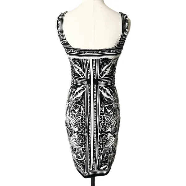 Farm Rio Elegance Scarf Mini Dress Black White Bodycon Geometric Knit Size XS - Image 4