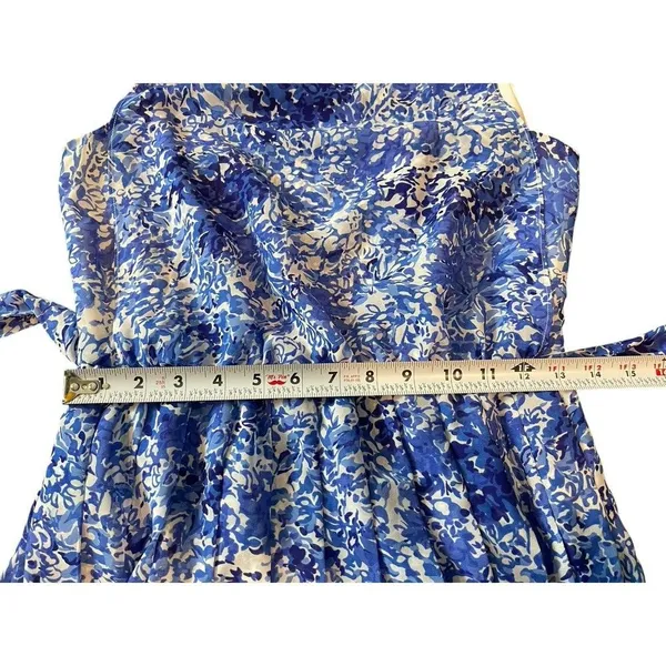Lauren Ralph Lauren Blue Floral Sheer Lined Tie Waist Pleated Sleeveless Dress 2 - Image 12
