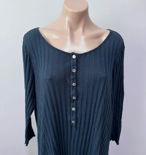 FP Beach Free People Navy Blue Long Sleeve Dress Large Ribbed Buttons - Image 2