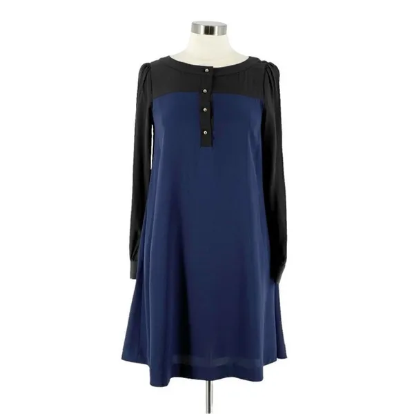 Kate Spade 100% Silk Colorblock Black Blue Popover Shift Career‎ Dress size 8 - Image 2