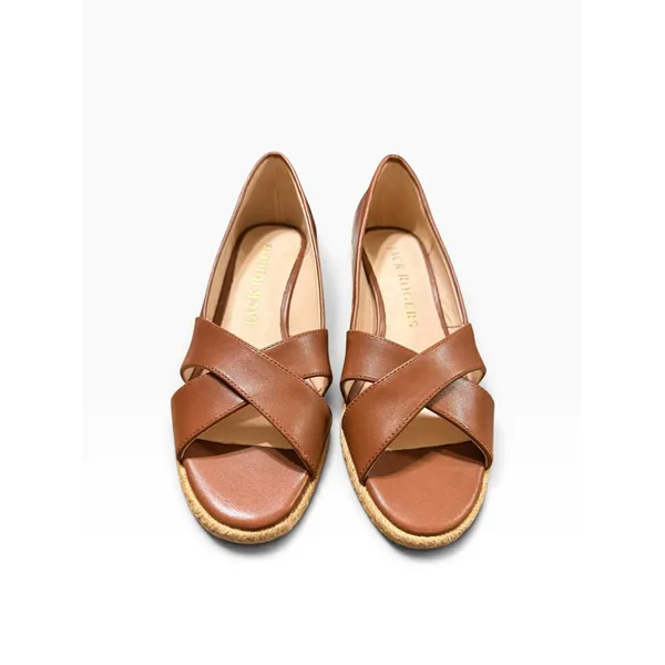 Jack Rogers Womens Cognac Leather Crisscross Espadrille Jute Wedge Sandal size 5 - Image 2