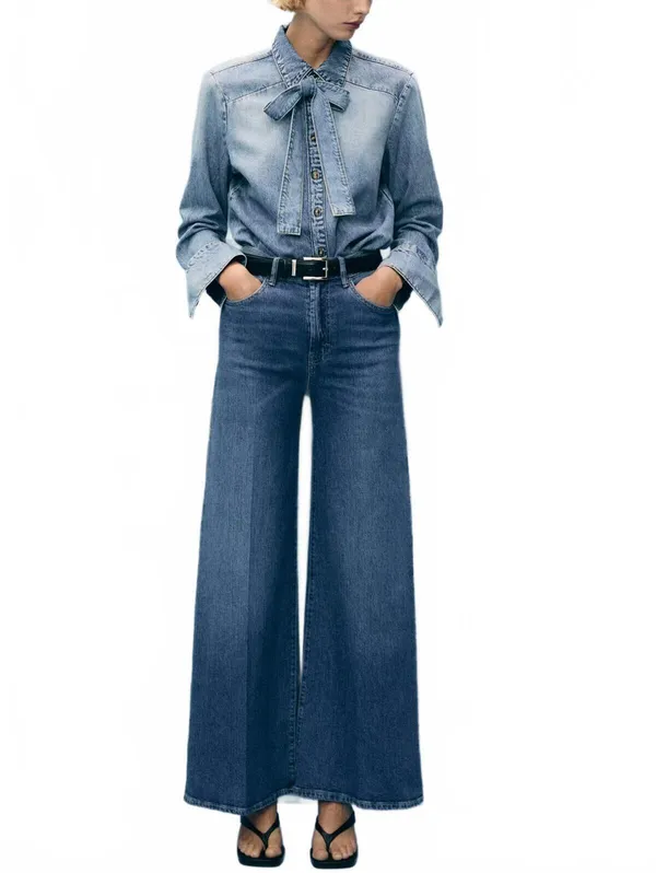 Mango High-Waisted WideLeg Jeans NWT Elise Medium Blue Size 14 (EUR 46) - Image 3