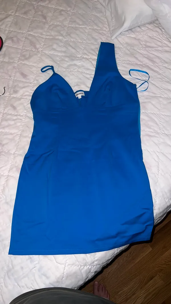 Blue Asymmetrical Revolve Dress - Image 3