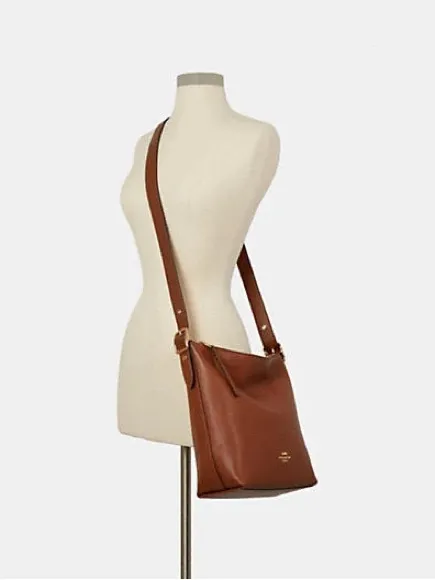 Coach Val Leather Crossbody Duffle Bag, Redwood Brown / Gold, C2818 - Image 15