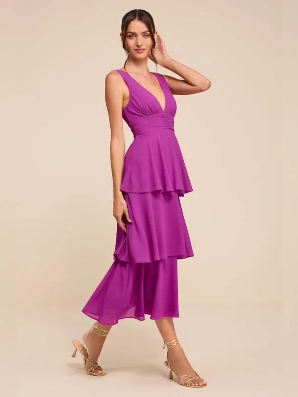 Lulus Celebration Time Purple Sleeveless Tiered Midi Dress Size Medium Cocktail - Image 3