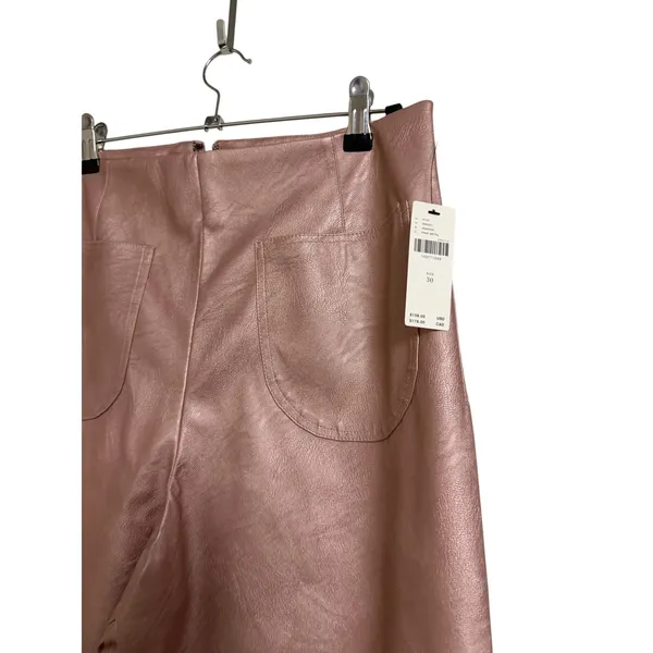 Maeve The Colette Crop Metallic Faux Leather Ruffle Hem Pants- Pink Metal Sz 30 - Image 5