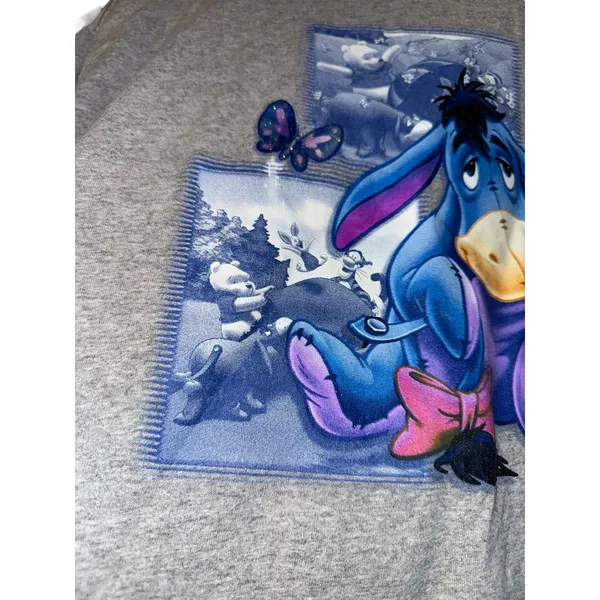 Vintage Y2K Winnie‎ The Pooh Eeyore Graphic T Shirt Women's XL Spell Out Gray - Image 3