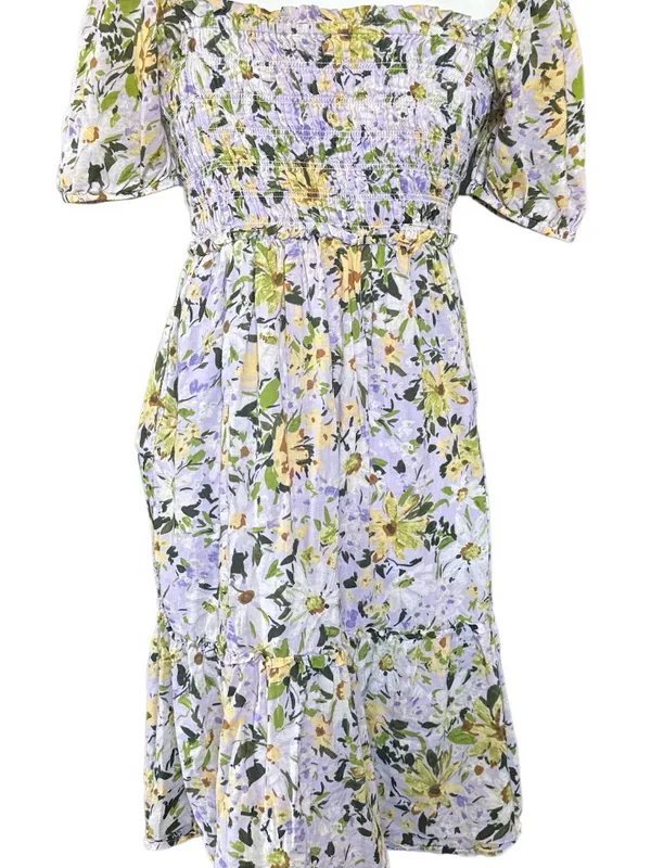 Vineyard Vines Lavender and Yellow Floral Smocked Dress - Image 2