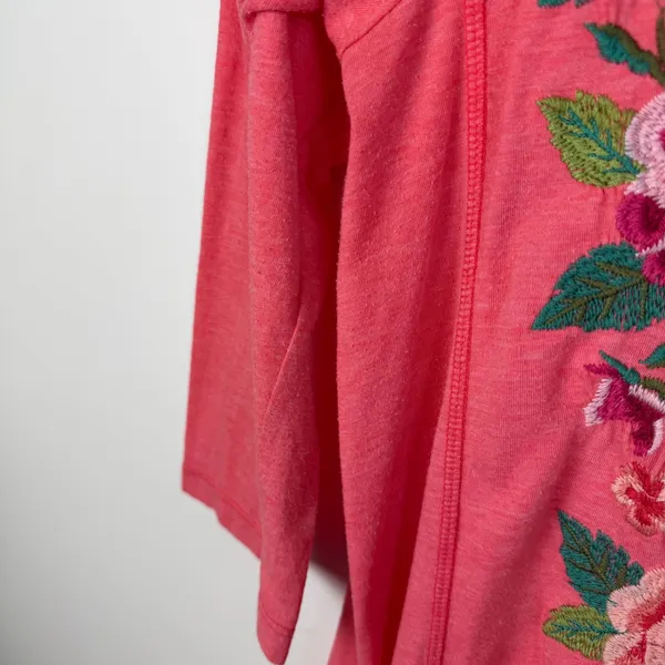 Johnny Was Dorana Floral Embroidered Tunic Top Medium Pink Cottage Boho Chic‎ - Image 5