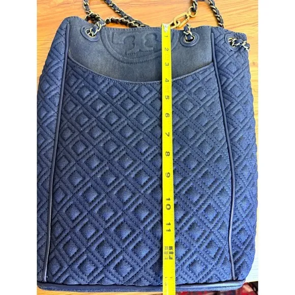 Tory Burch Fleming Denim Quilted Convertible Backpack Shoulder Bag Large - Image 7