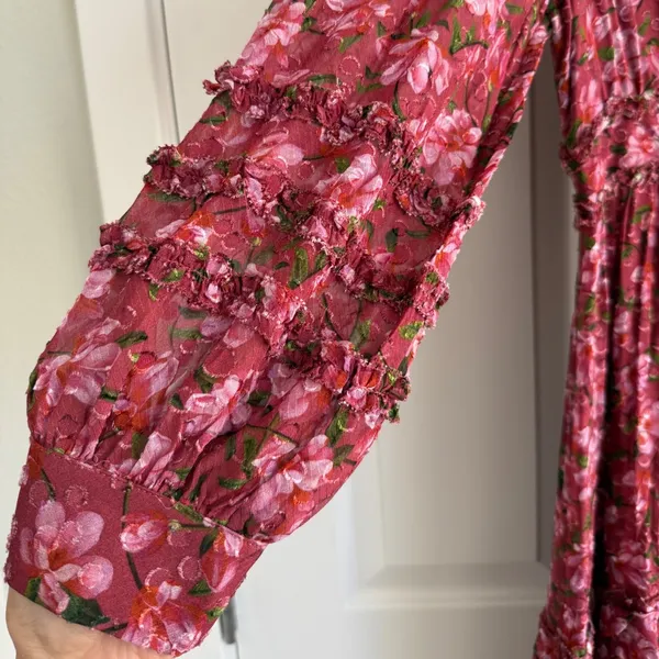 Sachin & Babi Ronnie Long Sleeve VNeck Ruffle Printed Midi Dress Size 4 Pink NWT - Image 5