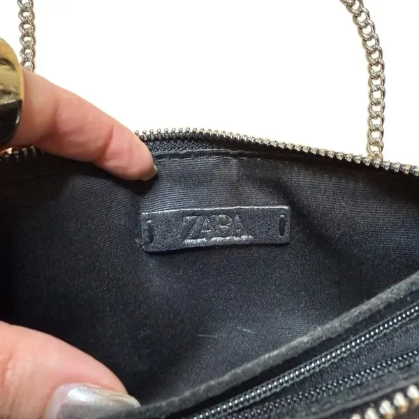 Zara Black Faux Suede silver studded crossbody bag / clutch - Image 8