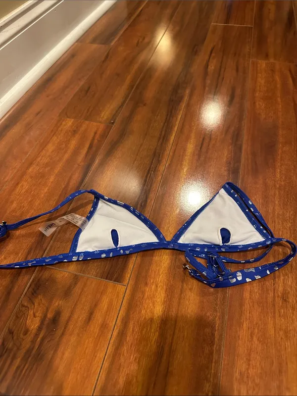 SHEIN Royal Blue Heart-Print Triangle Bikini Top - Image 2