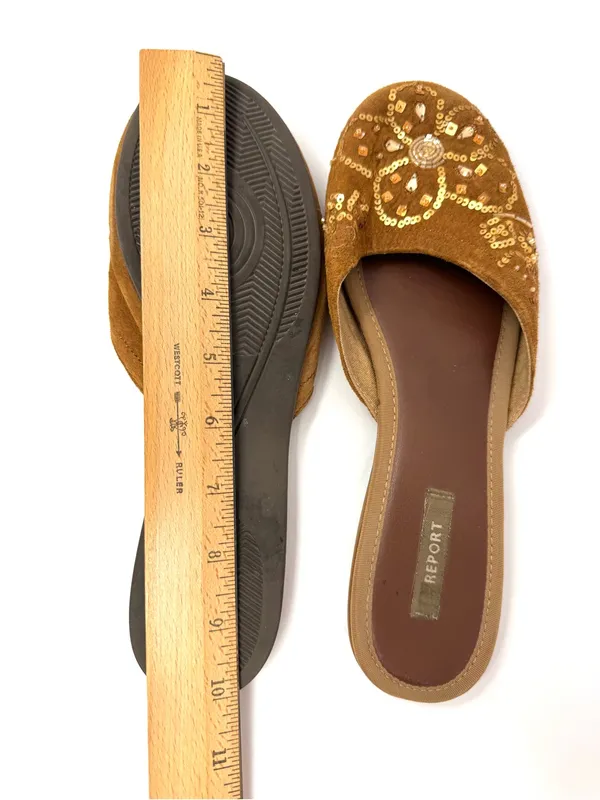 REPORT brown fabric/sequins/beading slides, unmarked size 9 - Image 8