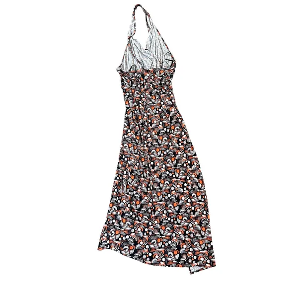 Free People Daria Orange Black Ivory Halter Jersey Stretch Dress S Reg $128 - Image 4