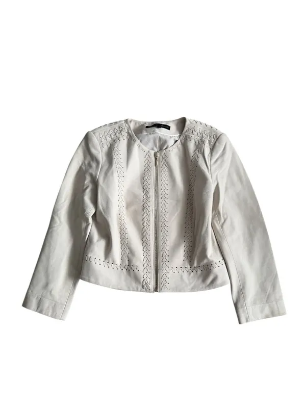 WHITE HOUSE BLACK MARKET Off White Leather Jacket Size XXS - Image 7