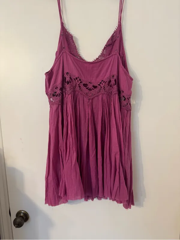 NWOT Free People Ilektra Lace Accent Cotton Slip Dress In Dahlia Mauve Size XL - Image 11