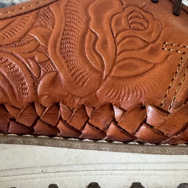 Handmade Mexican Floral Tooled Leather Huarache Oxfords Tan Sz 6 Comfort Travel - Image 9