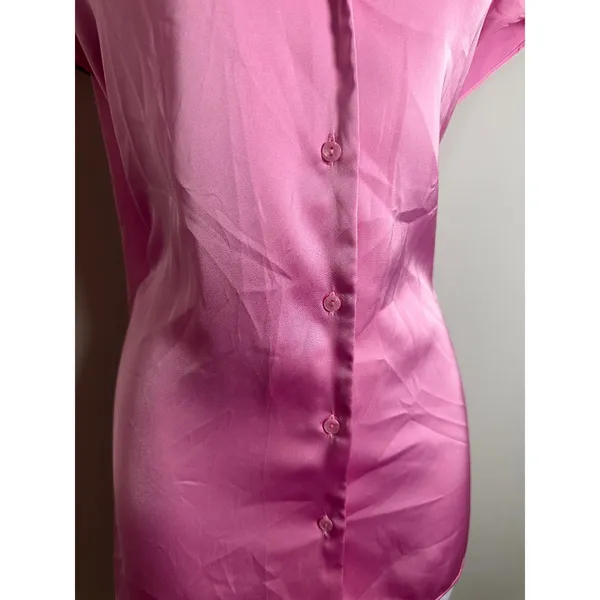 Rachel Rachel Roy‎ Hot Pink Satin Button Down Short Sleeve Blouse Large Fuchsia - Image 5