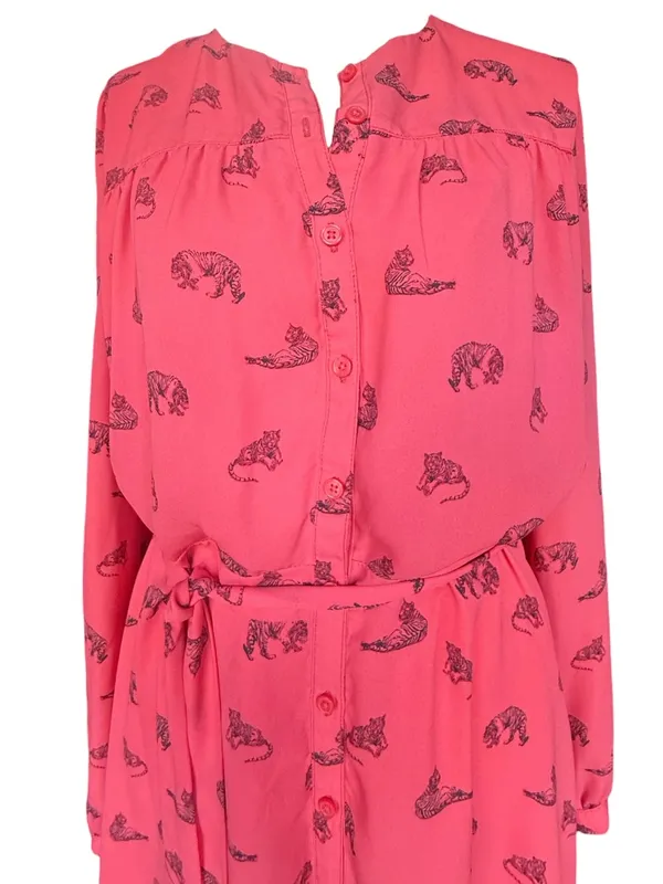 Banana Republic Factory Tiger Print Long Sleeve Button Down Dress Sz 10‎ - Image 5