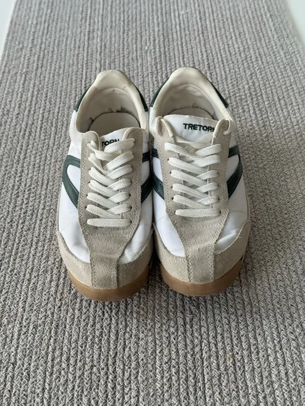 Vintage 90s Tretorn Rawlings Green and White Suede Leather Sneakers Size 7 - Image 3
