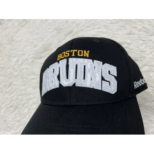 Reebok Women's NHL Boston Bruins Hockey Black SnapBack Sequin‎ Cap Hat OS NEW - Image 2