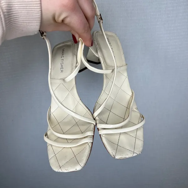 Marc Fisher Womens Cream Quilted Strappy‎ Block Heel Sandals Size 6M - Image 2