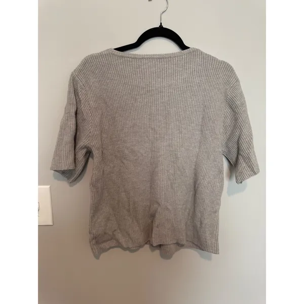 Womens Short Sleeve Ribbed Knit Button Front Cardigan Sweater Gray Size S - Image 3